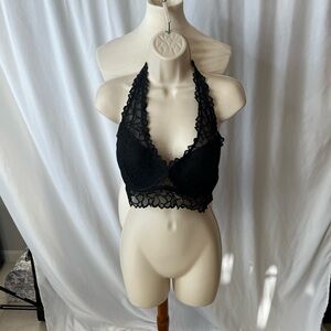 🖤 PINK Victoria’s Secret Black Lace Halter Bralette – L (A–C) 🖤